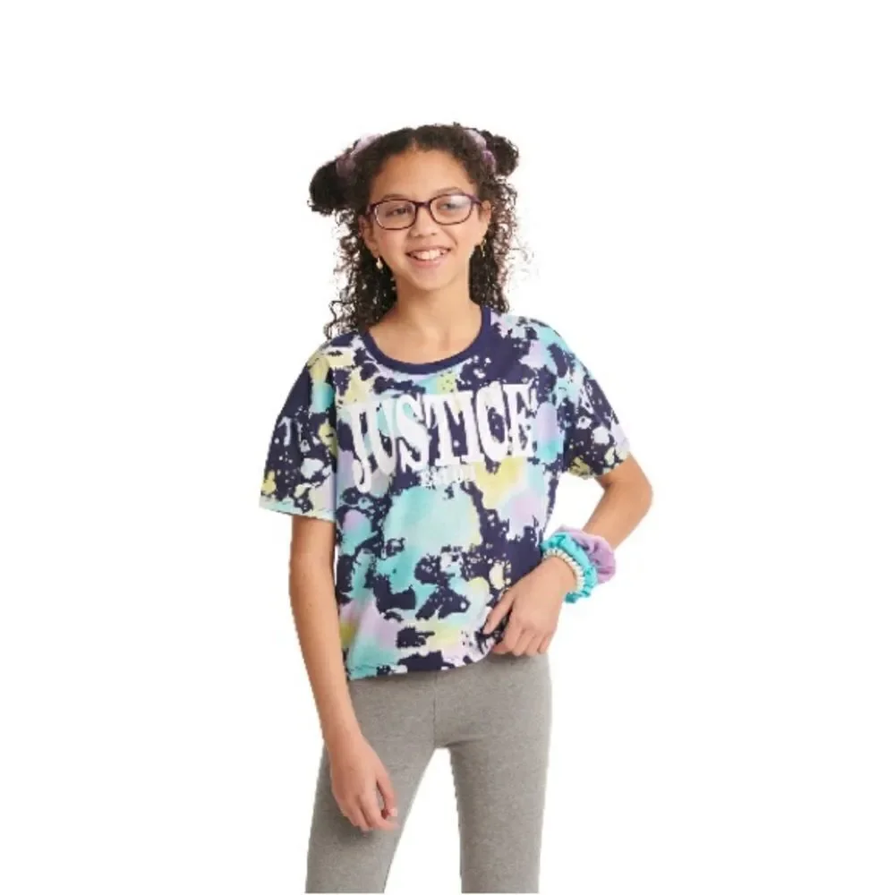 JUSTICE GIRLS SHORT SLEEVE Tie Dye Tee T-Shirts & Leggings 3pc Set Size L 12/14